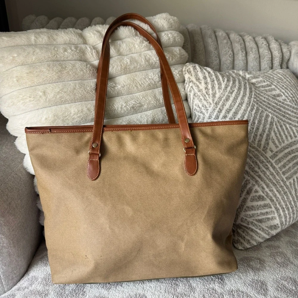 Jackson Canvas Colorblock Tote Bag Brown Olive Tan Dolce Vita‎ Hardware Accent